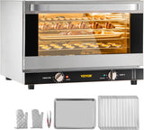 VEVOR Commercial Convection Oven, 21L/19Qt, Quarter-Size Conventional Oven Countertop, 1440W 3-Tier Toaster w/Front Glass Door, Electric Baking Oven w/Trays Wire Racks Clip Gloves, 120V