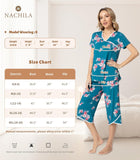 NACHILA Women’s Pajamas-Viscose Made from Bamboo, Short Sleeve Pjs Top with Capri Pajama Sets for Women Cool V Neck Sleepwear