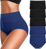 Women's High Waist Cotton Underwear Super Stretchy Briefs Full Coverage Panties Soft Women Panties 5-Pack