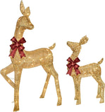 3-Piece 2D Lighted Christmas Deer Family Set - HOYECHI Large Outdoor Yard Reindeer Holiday Decoration with 145 LED Lights, Stakes, Zip Ties - Gold