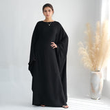 Abaya Dress for Women Soft Crepe Like Linen Khimar Butterfly Batwing Dubai Islam Muslim Kaftan Modest Prayer Dress