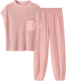 ANRABESS Women's Two Piece Outfits Knit Sweater Vest Crop Top Pants Lounge Matching Tracksuit Sweatsuit Travel Clothes Sets