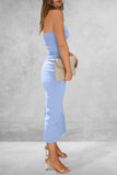 PRETTYGARDEN Women's Summer Bodycon Maxi Tube Dress Ribbed Strapless Side Slit Long Going Out Casual Elegant Party Dresses