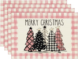 Artoid Mode Waterclor Buffalo Plaid Christmas Trees Placemats Set of 4, 12x18 Inch Winter Table Mats for Outdoor Home Party Kitchen Dining Decor