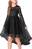 Arshiner Flower Girl Lace Tutu Dresses High Low Hem Long Sleeve Flowy Formal Party Wedding Dress