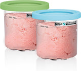 Ninja Creami Pints 4 Pack, Compatible with NC299AMZ & NC300s Series Creami Ice Cream Makers, Genuine Ninja Pint, BPA-Free & Dishwasher Safe, Color Lids, Clear/Grey/Lime/Pink/Aqua, XSKPLD4BCD
