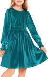 Arshiner Girls Long Sleeve Dress Velvet Crew Neck Midi Fall Vintage Plain Dress for Kids 4-13Y