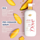 Dove Exfoliating Body Wash Melanin Even Tone Promotes Even Skin Tone 5% pro-ceramide serum with BHA 18.5 oz