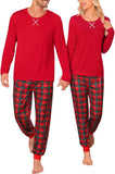 SWOMOG Couples Pajama Sets Women & Men Long Sleeve Sleepwear Top Plaid Pants Loungewear Set with Pockets