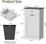 Spurgehom Tilt Out Trash Cabinet,13 Gallon Louvered Door Laundry Hamper Cabinet with Hideaway Drawers,Freestanding Garbage Can Cabinets for Kitchen & Living Room,White