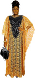 HD Womens African Lace Kaftan Dress Embroidery V Neck Evening Party Gown One Size with Matching Headwrap