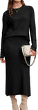 Arach&Cloz Women's Wool Blend Sweater 2 Piece Sets Winter Business Long Sleeve Top Midi Skirts Outfits 2025
