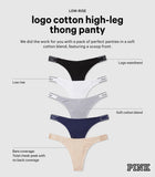 Victoria's Secret PINK Cotton Logo Thong Panty Pack, Panties for Women, Fall Basic Pack, M