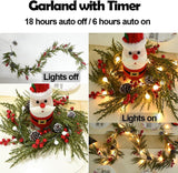 Christmas Garland 6FT 20 LED Bulbs Cypress Pine Garland with Lights Battery Operated with Timer Bells Red Berries Pinecones Green Garlands Decoration for Xmas Holiday Thanksgiving New Year Home Decor