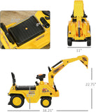 HOMCOM Ride On Excavator Pull Cart, Kids Digger Ride on Truck with Horn, Under Seat Storage, Sit and Scoot Pretend Play Toy Construction Car for Ages 18-48 Months