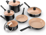 Ninja Ceramic Cookware Set, Extended Life 11-Piece Kitchen Cookware Sets with Comfort Grip, Nonstick Fry Pans, Pots, PTFE Free, Oven & Dishwasher Safe, Stovetop Compatible, Navy Blue, CW49011