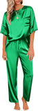 Ekouaer Womens Satin Silky Pajama Set Short Sleeve Shirt with Long Pajama Pant Set Soft PJ Loungewear