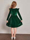 Arshiner Toddler Velvet Dress Little Girls Fall Winter Long Sleeve Ruffle Holiday Birthday Party Dresses with Pockets