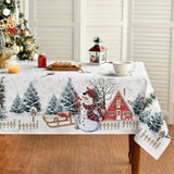 Horaldaily Christmas Tablecloth 60×84 Inch, Winter Snowman House Christmas Trees Red Washable Table Cover for Party Picnic Dinner Decor