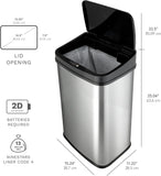 Ninestars Automatic Touchless Infrared Motion Sensor Trash Can, 13 Gal 50L, Stainless Steel Base (Rectangular, Black Lid), Black Trim