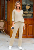 Viottiset Women's 2 Piece Outfits Casual V Neck Knit Wide Leg Sweater Lounge Set Sweatsuit