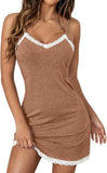 Vrtige Women's Sexy Lace Strap Babydoll Chemise Nightgown Lingerie V Neck Full Slip Nightdress
