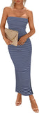 PRETTYGARDEN Women's Summer Bodycon Maxi Tube Dress Ribbed Strapless Side Slit Long Going Out Casual Elegant Party Dresses