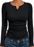 7DAY'S Queen Womens Long Sleeve Shirts 2025 Henley Casual Fall Outfits Fitted Tops Ribbed Fashion Basic Tees