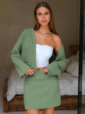 EXLURA Womens 2 Piece Skirt Sweater Sets V Neck Button Up Cardigan Mini Skirts Fall Winter Knit Trendy Outfits Pockets 2025