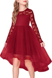 Arshiner Flower Girl Lace Tutu Dresses High Low Hem Long Sleeve Flowy Formal Party Wedding Dress