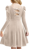 Arshiner Girls Long Sleeve Dress Velvet Crew Neck Bow Back Holiday Party Dresses with Pockets
