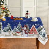 Horaldaily Christmas Tablecloth 60×84 Inch, Winter Snowman House Christmas Trees Red Washable Table Cover for Party Picnic Dinner Decor