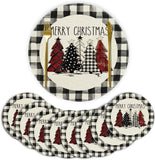 Artoid Mode Waterclor Buffalo Plaid Christmas Trees Placemats Set of 4, 12x18 Inch Winter Table Mats for Outdoor Home Party Kitchen Dining Decor