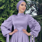 OBEEII Muslim Dress for Women Loose Full Cover Long Abaya Satin Dress Kaftan Abayas Islamic Robe S-XXL