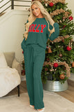 Women Pajamas Set Loungewear Ribbed Long Sleeve Top and Pants with Pockets Lounge Sweatsuit Set