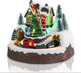 Bdor Christmas Village Lighted Decoration Musical Animated Display Christmas Collectible Santa Battery Operated Resin Indoor Decor