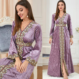 ODIZLI Muslim Kaftan Abaya Moroccan Fashion Autumn Winter Long Sleeve Velvet Dress for Eid Ramadan