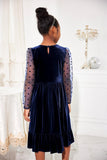 Arshiner Girls Dresses Contrast Mesh Velvet Long Sleeve A-Line Vintage Party Dress with Pockets