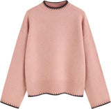 CIDER Womens Sweater Long Sleeve Split Hem Color Block Crew Neck Tops Fall Outfits