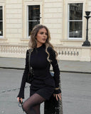 OFEEFAN Women's Fall Long Sleeve Mock Neck Dress Basic Party Club Bodycon Mini Dresses