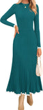 ZESICA Women's Long Sleeve Sweater Dress Fall 2025 Crewneck Ribbed Knit Pleated A-Line Maxi Wedding Guest Dresses