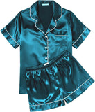 Ekouaer Womens Silk Satin Pajama Sets Soft Short Sleeve Button Down Sleepwear Top and Shorts 2 Piece Pjs Lounge Set