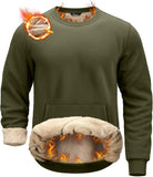 Pudolla Men's Sherpa Lined Sweatshirts Warm Soft Crewneck Sweatshirts Heavyweight Winter Pullover Kangaroo with Pouch Pocket