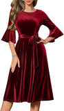 HomRain Women's Long Sleeve Velvet Midi Dresses for Wedding Guest Church Formal Winter Christmas Cocktail Party