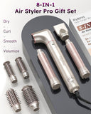 Deluxe 8-in-1 Air Styler Pro 2025 by Rylena, Hair Dryer Brush for Fast Drying, Auto Curling, Smoothing&Volumizing, 8 Attachable Heads, 110,000 RPM High-Speed Multi Styler, 600M Ionic Care, Stone