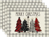Artoid Mode Waterclor Buffalo Plaid Christmas Trees Placemats Set of 4, 12x18 Inch Winter Table Mats for Outdoor Home Party Kitchen Dining Decor
