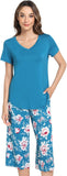 NACHILA Women’s Pajamas-Viscose Made from Bamboo, Short Sleeve Pjs Top with Capri Pajama Sets for Women Cool V Neck Sleepwear