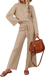 ZESICA Women's 2 Piece Outfits Set 2025 Casual Long Sleeve Knit Pullover Top and Wide Leg Pants Sweatsuit Lounge Sets