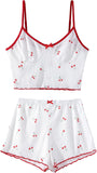 Hilinker Womens Graphic Print Ribbed PJ Set Crop Cami Tops and Shorts Cute Pajamas Set