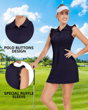 WOWENY Tennis Dress Polo Buttons Golf Dresses with Built in Shorts and Pockets Ruffle Sleeveless Athletic Workout Dress
